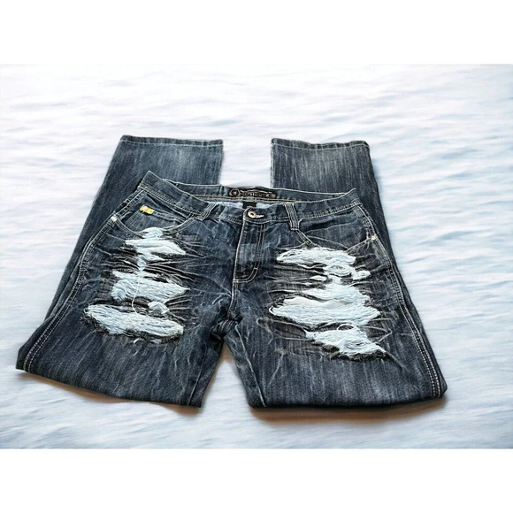 Southpole 8180 Jeans Blue Straight Leg Pockets Distressed Men's Size 34W / 30L - Picture 1 of 8